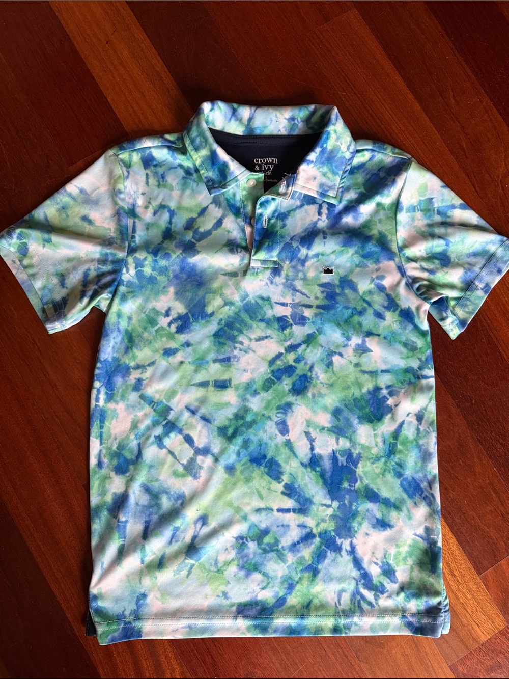 crown & ivy Boys Tie-Dye Polo in Blue and Green